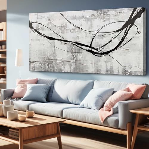 XIANSHOU Large Living Room Wall Decor Abstract Canvas Wall Art Black Wall Decor Contemporary Dining Room Pictures Office Home Decorations 29"x 58" Hallway Decor - color: White, size: 58"L x 29"W