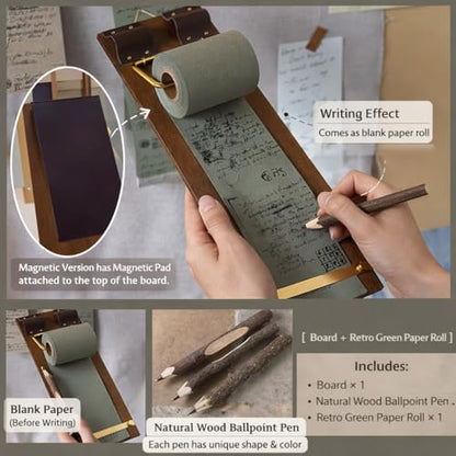 Rustic Magnetic Memo Board with 1 Dark Green Paper Roll – Wall Mounted or Fridge Clipboard Notepad, Tear-Off Writing Pad for Notes, Menu Display, Café, Kitchen and Home Office - style: Magnetic Board + 1 Dark Green Roll