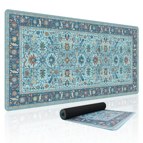 Baziabbo Blue Cute Desk Mat,XXL Extended Large Mouse Pad,Gaming Mousepad with Stitched Edge,Non-Slip Rubber Base Keyboard Desk Pad for Home Office Study Game (Blue-A) - color: Blue-A