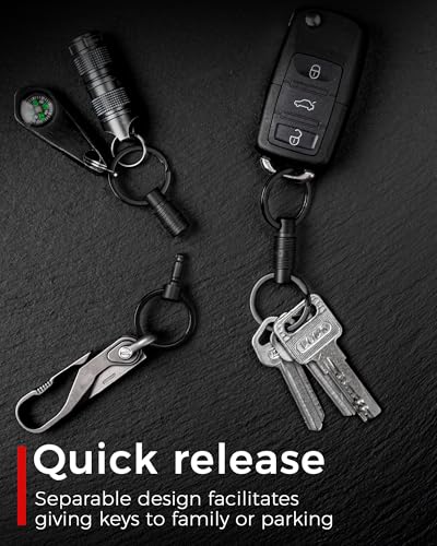 FEGVE Titanium Quick Release Swivel Keychain, Pull Apart Detachable Keychain Heavy Duty Car Key Holder with Key Rings - color: Black 2 Pack