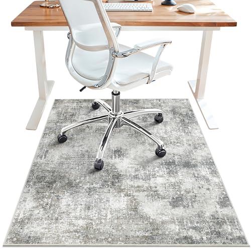 Office Chair Mat for Hardwood Tile Floor, Abstract 36"X 48" Desk Mats for Office Chair on Rolling Chairs Carpet, Desk Anti-Slip 1/5" Thick Rug for Computer Chair, Thin Low-Pile Floor Mat, Slate - color: Slate, size: 36"x48"