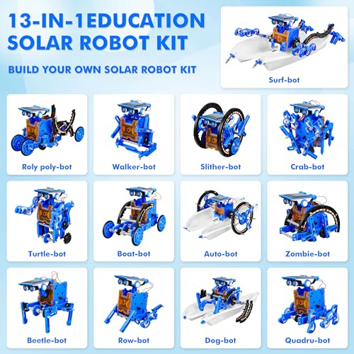 STEM 13-in-1 Education Solar Power Robots Toys for Boys Age 8+ , Educational Toy DIY Science Kits for Kids, Building Experiment Robotics Set Birthday Gifts for 8+ years old boys and girls . - color: Dark Blue