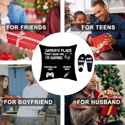 GOAUS Gamer Gifts Funny Socks, Light Up Gaming Pillow Cover 18x18 inch Dual Pockets, Gifts for Men Dad Teens Teenage Boys Son Boyfriend - color: Gaming
