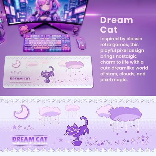 BELLEMOND Japanese Art Desk Mat | Large 31.5x11.8in Anime Mouse Pad for Keyboard & Mouse | Non-Slip Base, Water-Repellent | Original Japanese Design | Dream Cat - color: Dream Cat