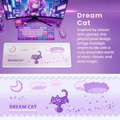 BELLEMOND Japanese Art Desk Mat | Large 31.5x11.8in Anime Mouse Pad for Keyboard & Mouse | Non-Slip Base, Water-Repellent | Original Japanese Design | Dream Cat - color: Dream Cat