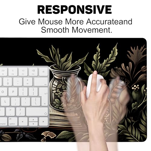 Wildflower Leaves and Bottles Gaming Mouse Pad 35.4 x 15.7 Inches with Non-Slip Rubber Base, Smooth Cloth Surface Desk Keyboard Mat for Computer, PC, Laptop, Desktop - color: Wildflower Leaves and Bottles