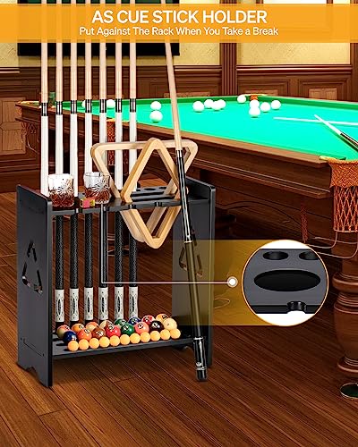 EXTCCT Pool Cue Stick Holder - Floor Stand Billiards Rack Oak Solid Wooden Holds 9 Cues and Pool Table Accessories Organizer - color: Cup Slots - Black