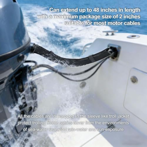 48" Trolling Motor Cable Sleeve - Neoprene Wire Cover for Boat | Neoprene Marine-Grade Protection, Full 48" Length, 2" Diameter Opening, Zipper Closure for Quick Access(Black) - color: Black
