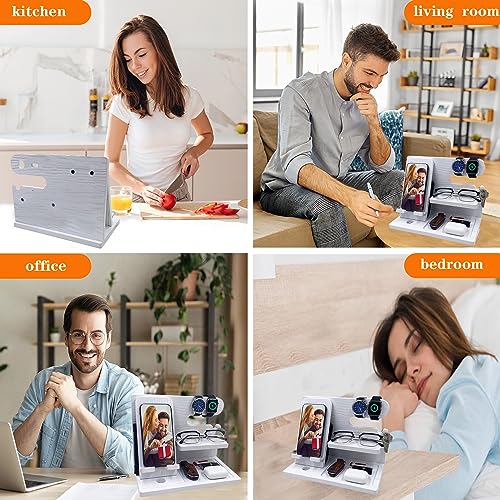 VEIYAILU Gifts for Women Girlfriend Men Him Husband Boyfriend Son Boss Wood Phone Docking Station Nightstand Organizer Anniversary Birthday Gifts (White) - color: White