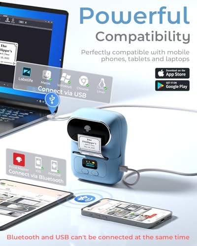 Phomemo Barcode Label Printer - M110 Label Maker Portable Bluetooth Label Maker Machine for Small Business, Barcode, Address, Logo, Clothing, Jerwery, Thermal Printer Compatible with Phones & PC, Blue - color: Blue