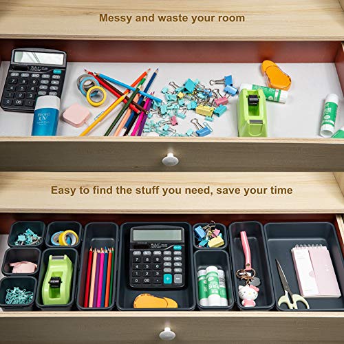 Gonice 18 PCS Black Desk Drawer Organizer Tray, Interlocking Drawer Organizers and Storage with 3 Sizes for Office, Bathroom, Kitchen, Makeup - size: 18 PCS black
