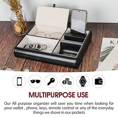 Valet Tray,Nightstand Desk or Dresser Organizer, Catch-All for Keys, Phone, Wallet, Coin, Jewelry, and More (Black / 10.34 x 2.15 x 8.19 inches) JackCubeDesign - :MK158