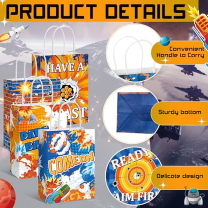 MotiMind 24 Pcs Dart Battle War Party Supplies Bags Favors Bags with Handle Dart Battle War Party Baby Shower Candy Treat Goodie Bag for Birthday Holiday Decorations for Kids - style: Dart Battle