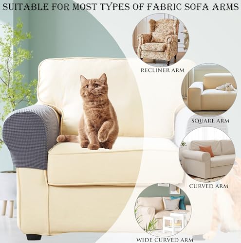 Sofa Couch Arm Chair Covers, Armrest Armchair Covers Stretch Recliner Slipcovers, Set of 2 (Khaki) - color: Khaki