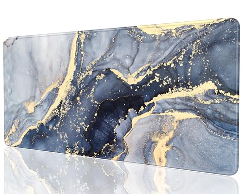 Desk Mat, 32" x 16" XXL Extended Large Gaming Mouse Pad, Desktop Decor Desk Pad, Cute Men Women Office Supplies and Accessories, XL Mouse Mat for Laptop & Keyboard, Blue Gray Gold Marble - color: Blue Gray Gold Marble, size: 32" x 16"