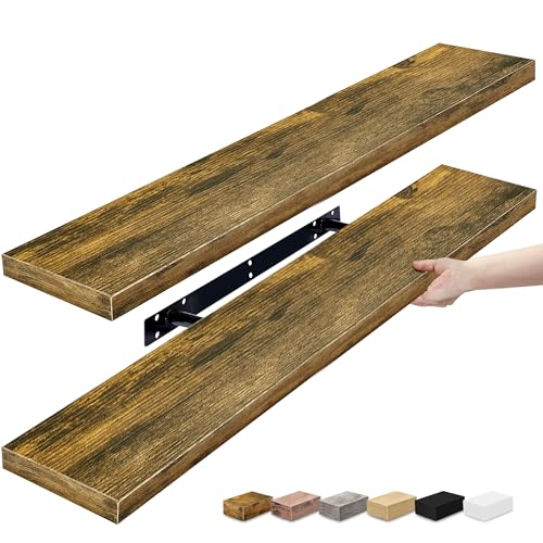 Sorbus Floating Shelves for Wall - 35 Inch Long Bathroom Shelves, Wall Decor for Bedroom, Kitchen, Living Room & Book Storage - Mounted Floating Shelf with Invisible Brackets (Rustic Brown, 2 Pack) - color: Rustic Brown, size: 35 Inch, style: 2 Pack