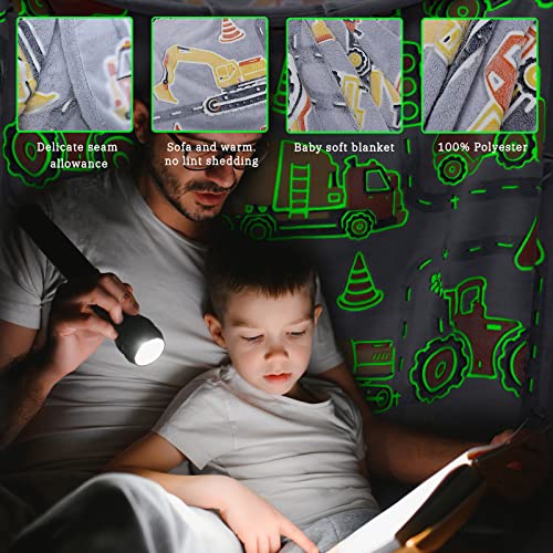 Glow in The Dark Blanket Boys Gifts for Kids Fuzzy Cozy Warm Soft Fleece Glowing Tractor Blankets for Bed Sofa Couch Unique Gifts Construction Truck Throw Blanket for Boys Teens 50"×60" - color: Fluorescent Truck, size: Throw Size 50" x 60"(130 x 150 cm)