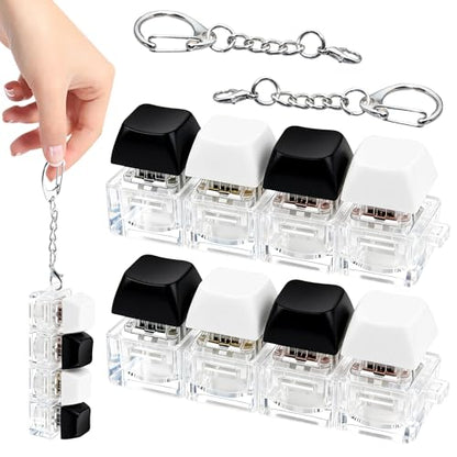 2 PCS 4-in-1 Keyboard Fidget Toy Keychain, Finger Clicky Button Toy Stress Relief Keychain with Swappable Keycaps, Mini Mechanical Key Fidget for Office Desk Focus Gifts (Black White) - color: Black White