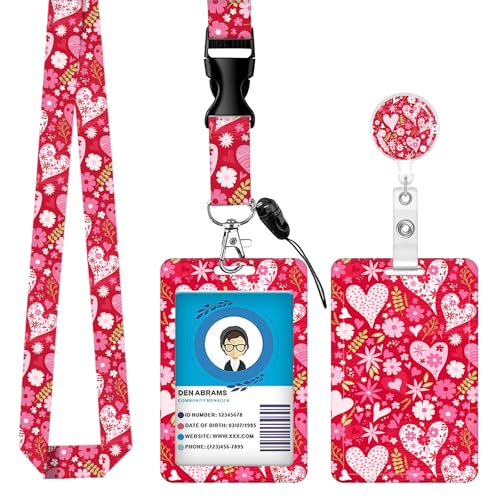 ID Badge Holder with Lanyard Fashionable ID Card Holders with Retractable Lanyards Soft Fiber Metal Clip Sturdy Buckle for Key Wallet Work Nurse Teacher (Lovely Heart) - color: Lovely Heart