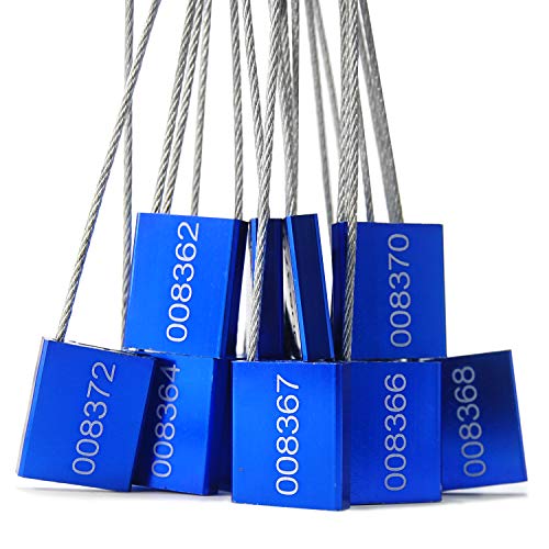 500 pcs Numbered Security Cable Seals Tamper Resistant Shipping Label Steel Metal Tags-Ties Pull Tight Truck Door Lock Disposable Self-Locking Security Strap (Blue)
