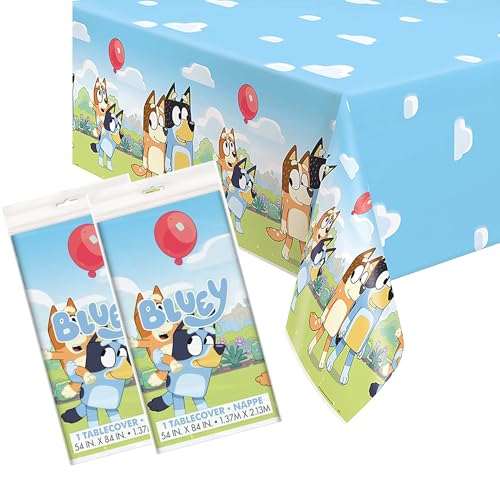 Unique Bluey Birthday Decorations - Table Covers (2 Pack) and Sticker