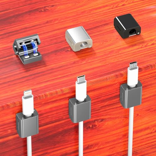 AGVEE 4 Pack Magnetic Cord Organizer Clips, 10mm Ultra-Thin Aluminum Cable Management Holder, 2 Pairs of Strong Magnets Keeper for Home Desk Office Gadgets Accessories, Residue-Free Tape, Dark Gray - color: Dark Gray, size: 4 Pack