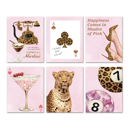 Isfvqyub Preppy Cheetah Leopard Wall Art, Aesthetic Lucky 8 Ball Stockholm Poster For Girl Boy, Trendy Pink Poker Wall Decor For Bedroom Dorm College Apartment Office, Set Of 6 -A05 - size: Lucky 8 Ball