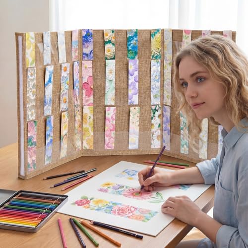 Faccito Bookmark Display Stand, Three-Sided Portable Holder with Multi-View Display, Linen Fabric Desktop Rack for Bookmarks, Valentine-Themed Designs, Craft Fairs, Handmade Vendors - color: Flaxen, style: 3 Sides