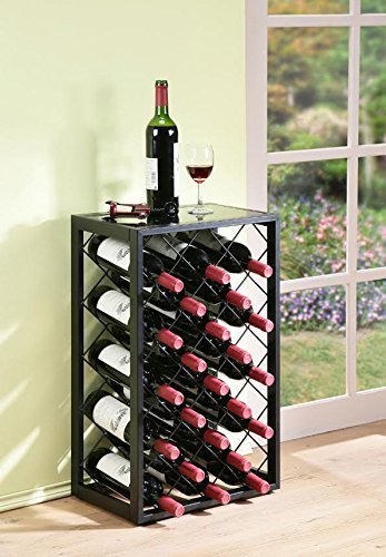Mango Steam 23 Bottle Black Wine Rack with Glass Top Shelf, Free Standing for Home, Kitchen and Bar - color: Black, size: 23 Bottle