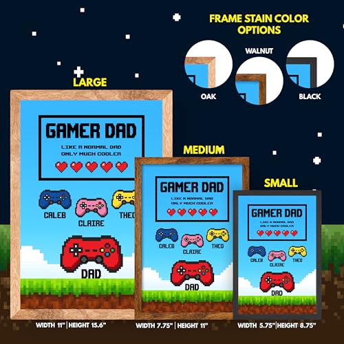 Personalized Gamer Dad Sign with Kids Names, Custom Gift for Father’s Day from Kids, Gaming Wall Art for Dad, Engineered Wood Gaming Room Decor, Frame Color Options, 3 Sizes - color: Gamer Dad Sign
