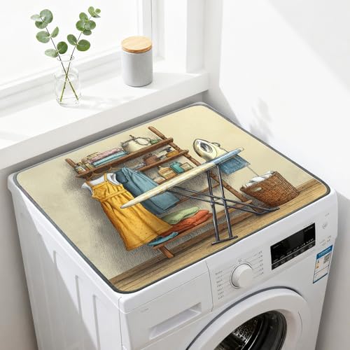 Nuxovilar Vintage Ironing Station Dryer Cover for the Top, Non-slip Washer & Dryer Protector, 23.62"x19.68" Dust-proof Washing Machine Mat, Diatom Mud Polyester Dryer Top Pad for Laundry Room - color: YTT14413-A