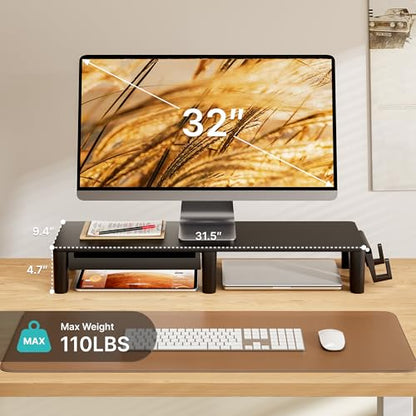 PEGZONE Monitor Stand Riser for Desk, Ergonomic Computer Riser with Storage Drawer, Desktop Shelf Organizer for PC, Laptop, for Home Office