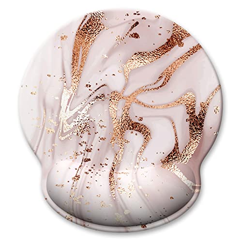 Ergonomic Mouse Pad with Wrist Support, Marble Style Memory Foam Wrist Rest Mouse Pads, Cute Computer Laptop Office Accessories Decor, Pain Relief Mousepad for Work Gaming Women, Pink Gold - color: Pink Line Marble