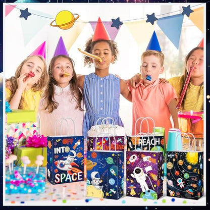 MotiMind 24 Pcs Outer Space Party Bags Outer Space Party Favors Bags with Handle Outer Space Paper Candy Treat Goodie Bag for Birthday Holiday Party Decorations for Kids - style: Outer Space