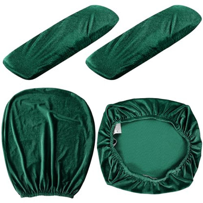 Tallew 4 Pcs Office Chair Covers Set Computer Universal Protective Stretchable Chair Seat Covers Desk Armrest Slipcovers Pads Office Cushion Backrest for Rotating(Dark Green) - color: Dark Green