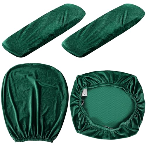 Tallew 4 Pcs Office Chair Covers Set Computer Universal Protective Stretchable Chair Seat Covers Desk Armrest Slipcovers Pads Office Cushion Backrest for Rotating(Dark Green) - color: Dark Green