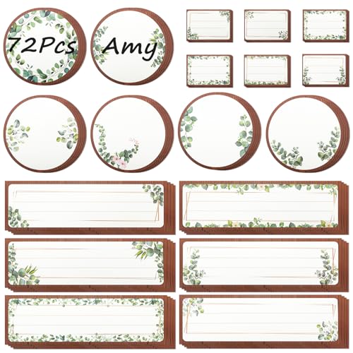 72 Pcs Name Tags for Classroom, Eucalyptus Desk Name Tags for Classroom Decor Self Adhesive Name Label Stickers for Desk Bulletin Board School Office