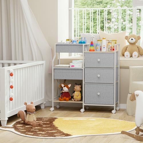 Modanais Baby Organizer and Storage - 3 Tier Rolling Cart with Dividers and Drawers, Easy To Assemble, Mobile Utility Cart with Wheels for Nursery, Bedroom, Changing Table & Crib,Light Gray - color: Light Gray