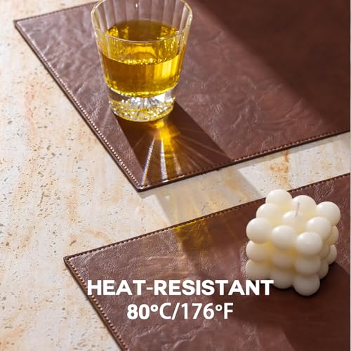 Baroyal Faux Leather Placemats Set of 6 Vinyl Washable Wipeable Table Mats for Kitchen Dining Table Heat Resistant Waterproof Indoor/Outdoor Placemats Non-Slip Easy Clean Place Mats (Reddish Brown) - color: B-reddish Brown