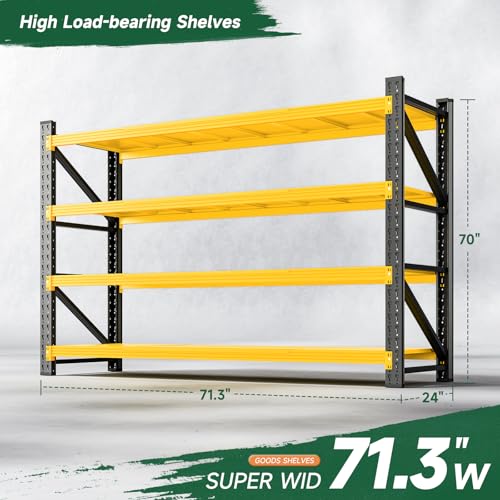 Letaya 71.3" W Metal Storage Shelves,5000LBS Heavy Duty Garage Shelving Units, 4 Tier Adjustable Utility Rack Shelf,Large Industrial Shelves,for Shop,Warehouse,Basement (71.3" W x 24" D x 70" H) - color: Black Yellow, size: 71" W x 24" D x 70" H