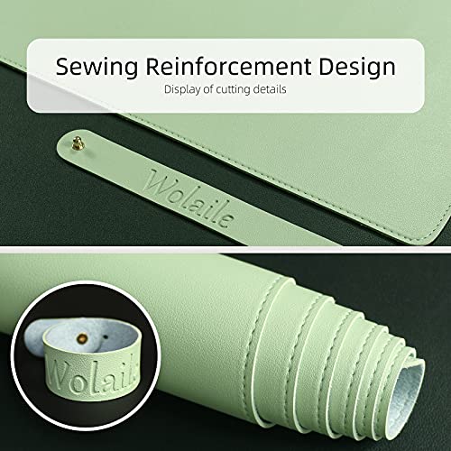 Wolaile PU Leather Desk Pad,36x17 in Large Computer Desk Mat,Waterproof Non-Slip Desk Blotter Protector,Light Green Big Keyboard Mouse Pad - color: Light Green