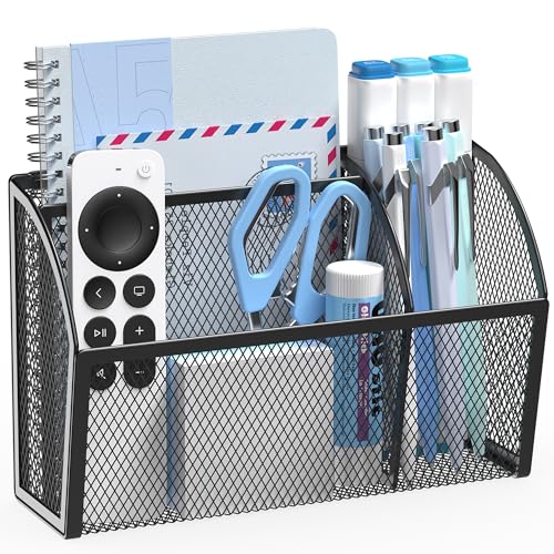 YINGHUA Magnetic Desk Organizer - 3 Compartment Metal Mesh Pen Holder for Locker, Whiteboard, Refrigerator, Office - Black Caddy - color: Black