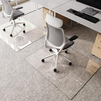 Tempered Glass Chair Mat 46"x36" – Ultra-Clear Office Chair Mat for Hardwood Floors & Low-Pile Carpets – Heavy-Duty 0.2" Scratch-Resistant Surface with Non-Slip Pads – Supports 1,000 lbs - size: 46"x36"