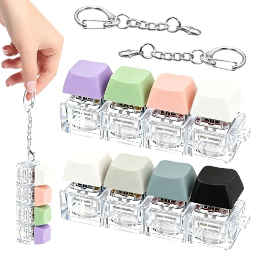 2 PCS 4-in-1 Keyboard Fidget Toy Keychain, Finger Clicky Button Toy Stress Relief Keychain with Swappable Keycaps, Mini Mechanical Key Fidget for Office Desk Focus Gifts (Black White Purple Gray) - color: Black White Purple Gray