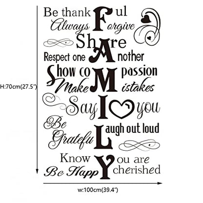 Runtoo Family Saying Wall Art Stickers Inspirational Quotes Wall Decals Living Room Bedroom Home Decor - color: Black Family Quotes