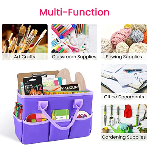 Desktop Tote and Organizer, Teacher Helper caddy Bag for Arts, Books, Stationery, Office Desk Organization, Make-up Storage with Handles for Travel (Purple) - color: PURPLE