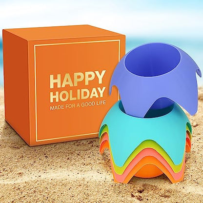 Uarzt Beach Cup Holders for Sand (7 Pack) | Beach Vacation Essentials Drink Holders, Sand Coasters for Drinks & Phones, Portable Beach Accessories Must Haves for Women, Family Travel & Summer Gifts