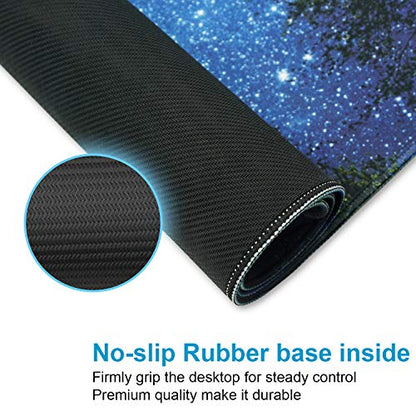 Extended Desk Mat (31.5x11.8 inch 3mm Thick), iDonzon Soft Cute Extra Large XXL Waterproof Gaming Mouse Pad with Non-Slip Rubber Base & Stitched Edges, for Working/Game, Forest Starry - color: Blue