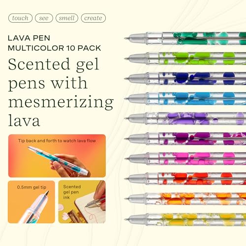 Lifelines Scented Lava Gel Pen Set, 10-Pack (Multi-Color) - 0.5mm Colored Gel Pens Infused with Scented Essential Oil Blends & Mesmerizing Lava - School Supplies for College Kids & Adults - color: Multicolor - 10 Pack