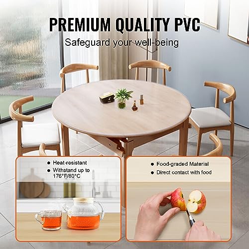 VEVOR Clear Table Cover Protector, 48 inch/1230 mm Round Table Cover, 1.5 mm Thick PVC Plastic Tablecloth, Waterproof Desktop Protector for Writing Desk, Coffee Table, Dining Room Table - size: 48" (Round)